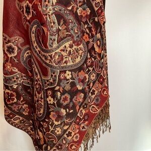 Fringe Paisley Wide Scarf